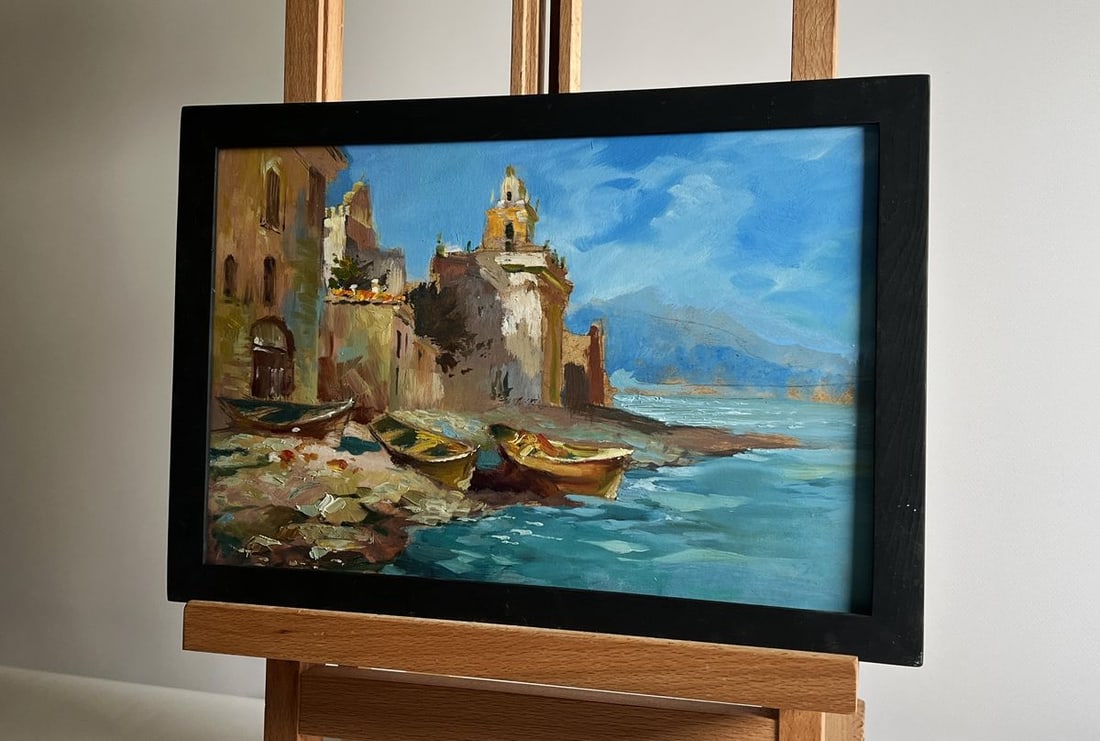Oil painting City boats by the sea Yuriy Suprunchuk - 2