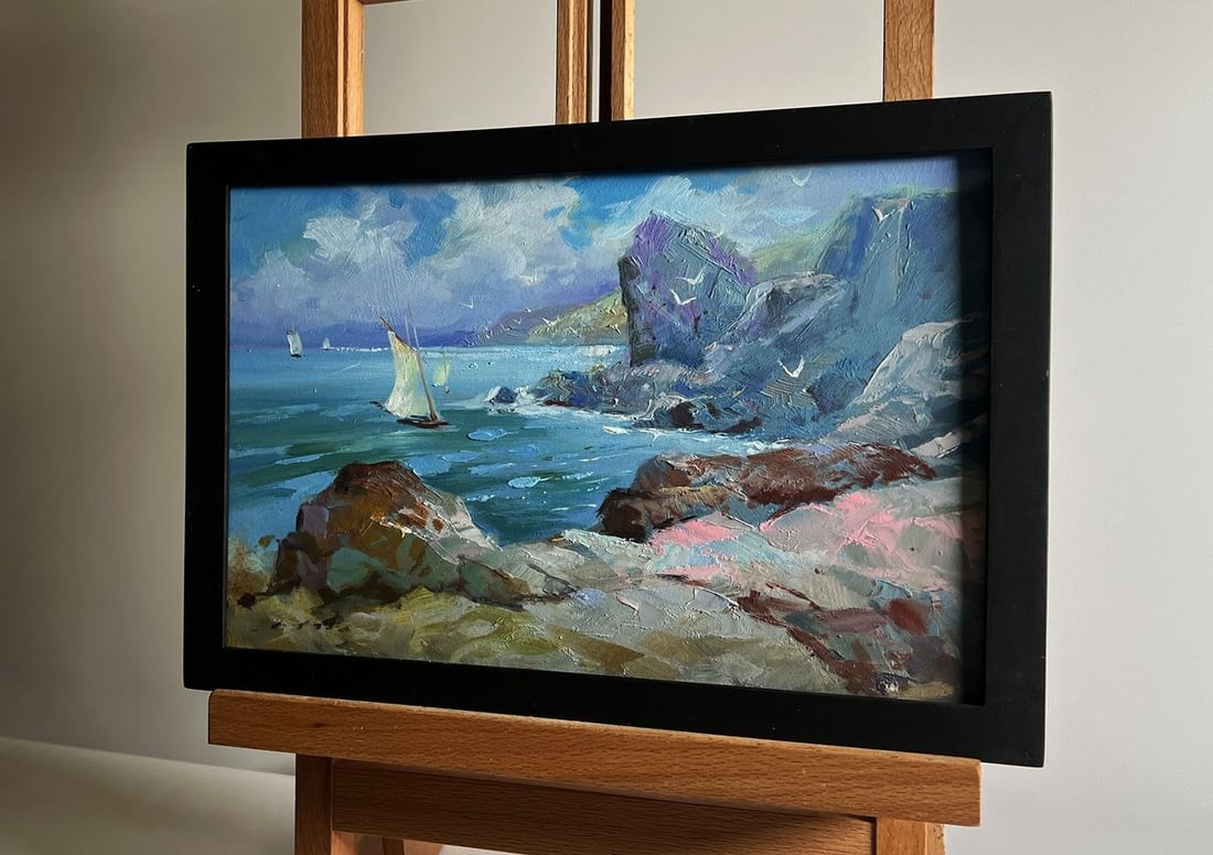 Oil painting Seagulls and rocky shore in the sea Yuriy Suprunchuk - 2