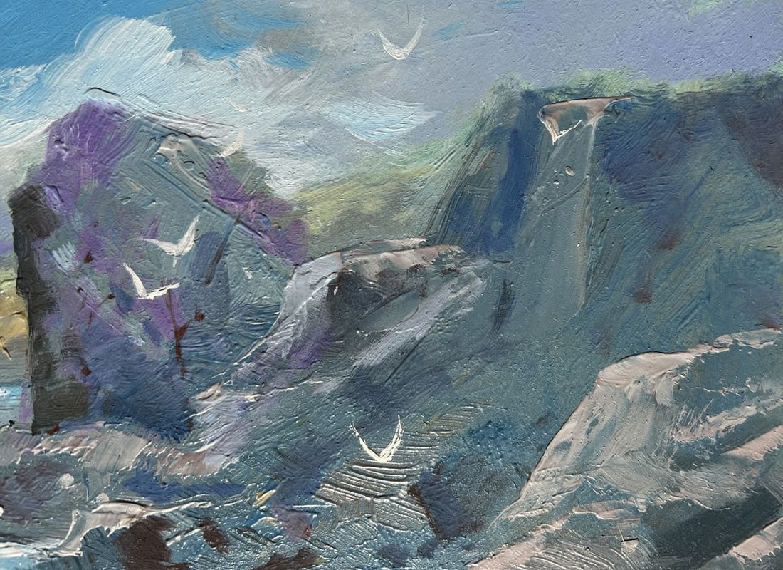 Oil painting Seagulls and rocky shore in the sea Yuriy Suprunchuk - 9