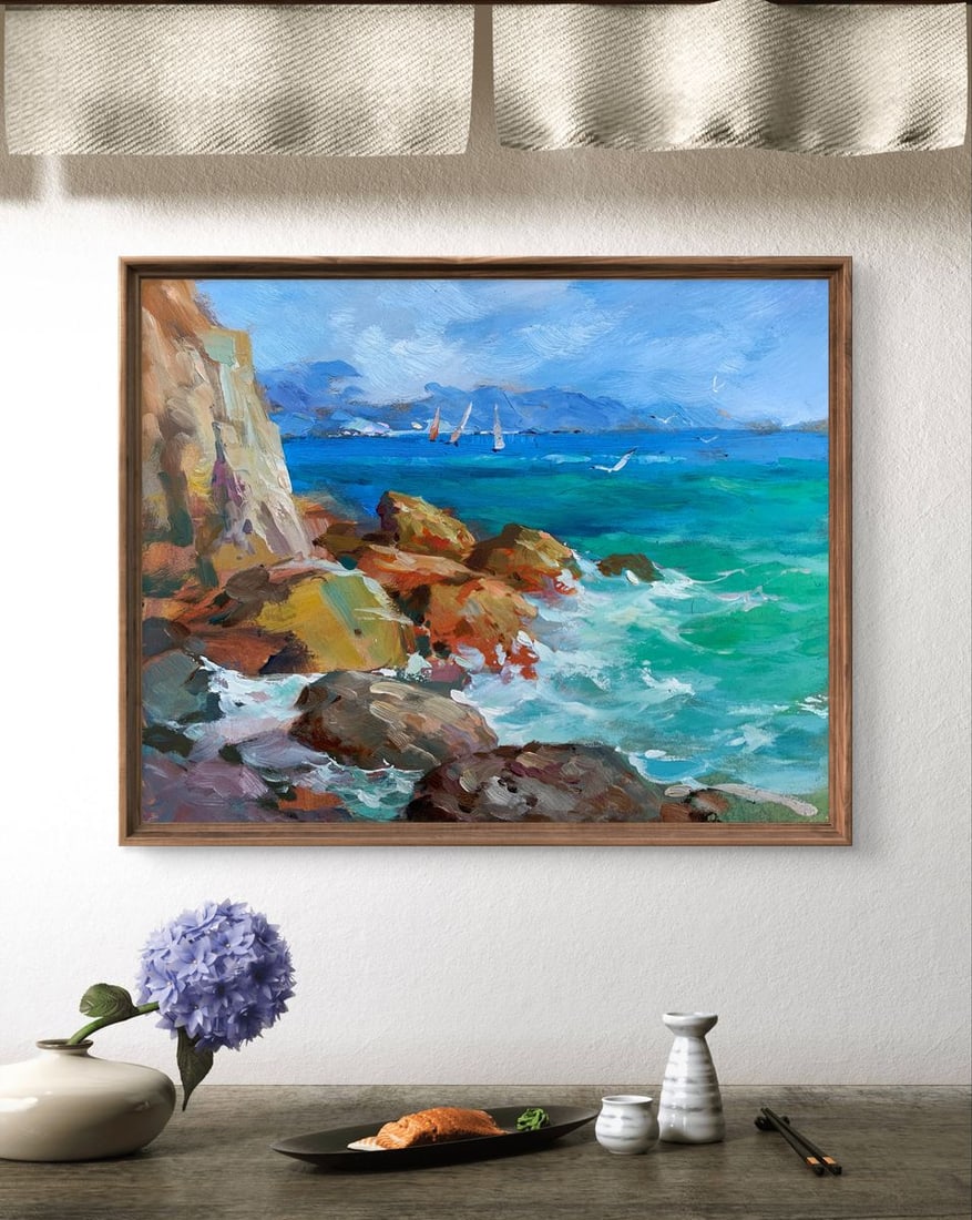 Oil painting Sea waves beat against the rocks Yuriy Suprunchuk - 2