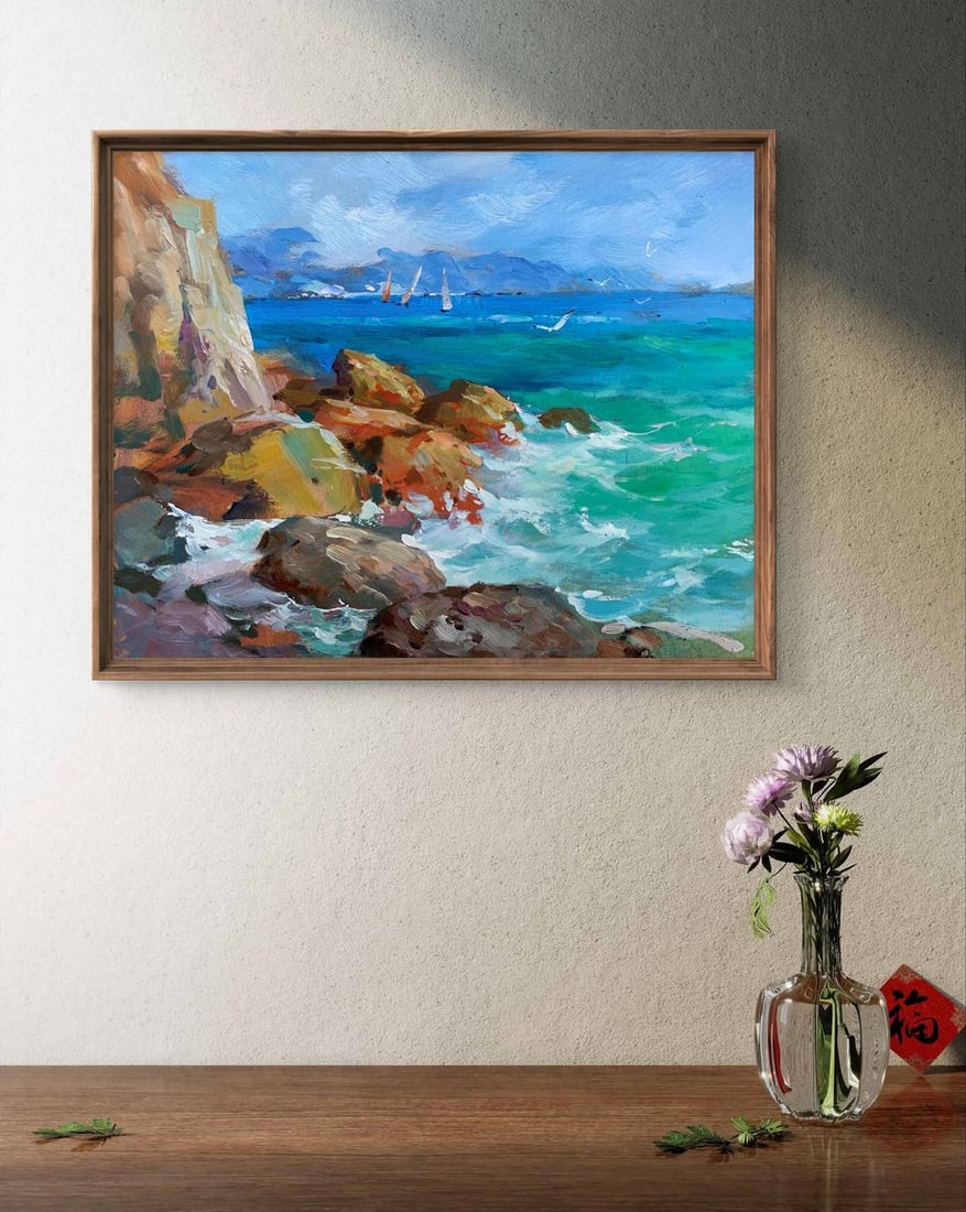 Oil painting Sea waves beat against the rocks Yuriy Suprunchuk - 3
