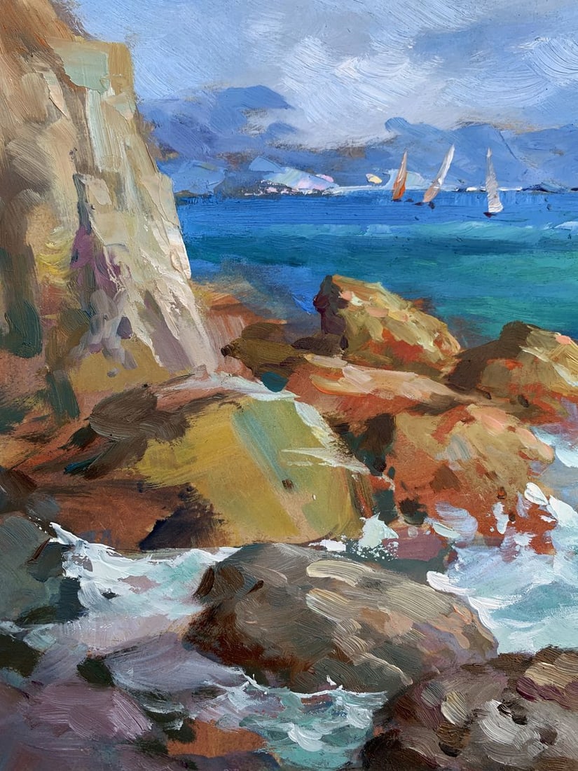 Oil painting Sea waves beat against the rocks Yuriy Suprunchuk - 5