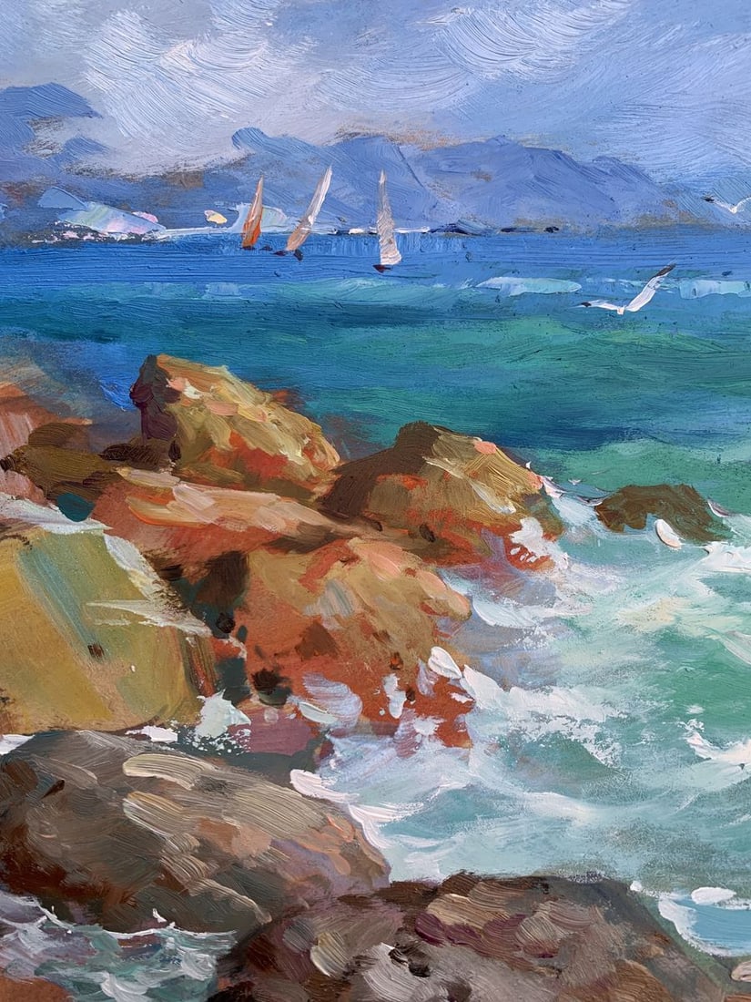 Oil painting Sea waves beat against the rocks Yuriy Suprunchuk - 7