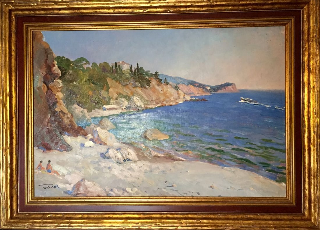 Oil painting Summer on the beach Yakov Aleksandrovich Basov: No. GS 8 *** ABOUT THIS PAINTING *** * TITLE: "Summer on the beach" * ARTISTS: Yakov Aleksandrovich Basov * SIZE: 50x75cm/'19.68x29.52 inches' * MEDIUM: oil, canvas * HAND PAINTED: Original painting