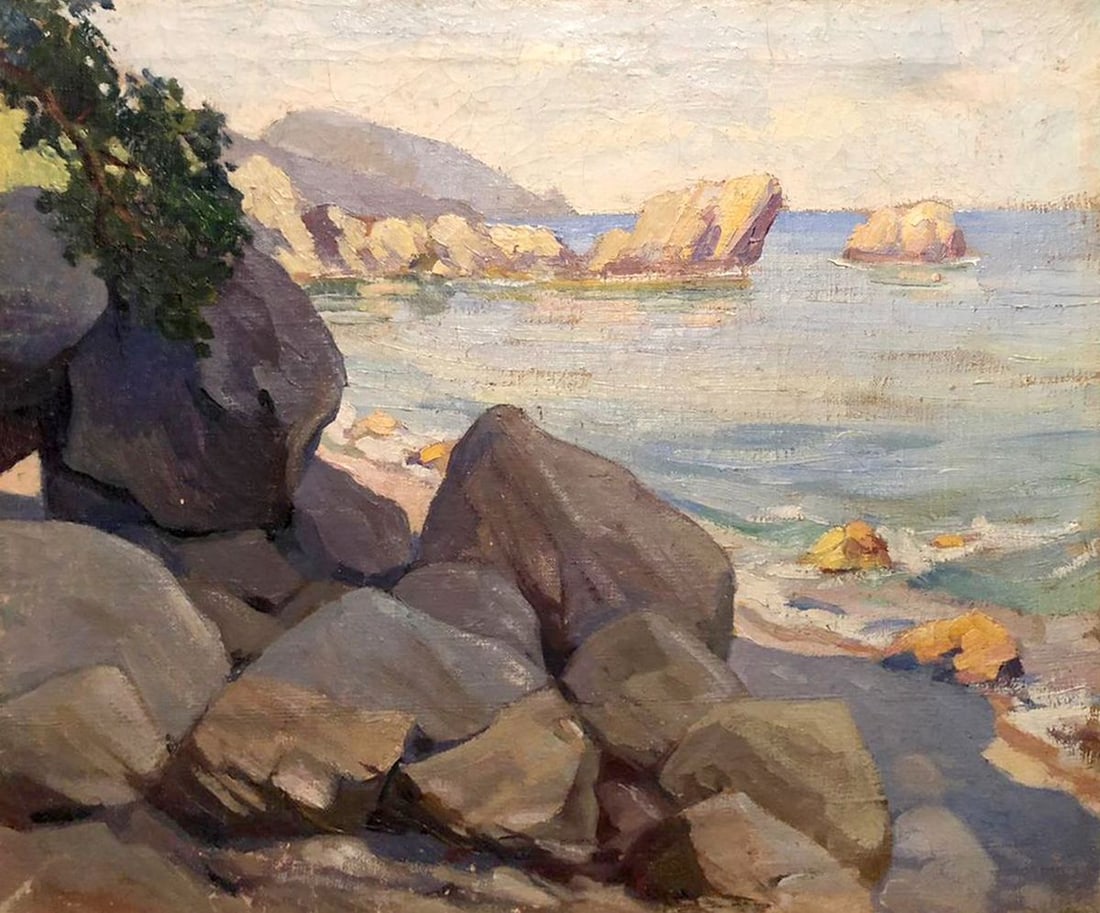 Oil painting Rocky coast: No. GS 327 *** ABOUT THIS PAINTING *** * TITLE: "Rocky coast" * ARTISTS: Unknown artist * SIZE: 50x60 cm/'19.68x23.62 inches' * MEDIUM: oil, canvas * HAND PAINTED: Original painting from our collectio