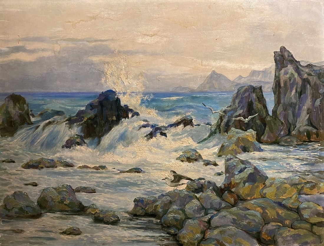 Oil painting Gurzuf K. P. Inzavicius: No. GS 404*** ABOUT THIS PAINTING **** TITLE: "Gurzuf"* ARTISTS: K. P. Inzavicius* SIZE: 45x60 cm/'17.71x23.62 inches'* MEDIUM: oil, cardboard* HAND PAINTED: Original painting from our collection* CON