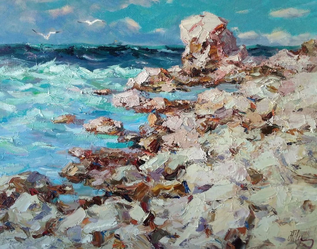 Oil painting Coast Alexander Nikolaevich Cherednichenko: No. Cher 50 *** ABOUT THIS PAINTING *** * TITLE: "Coast" * ARTISTS: Alexander Nikolaevich Cherednichenko * SIZE: 70x90 cm/'27.55x35.43 inches' * MEDIUM: oil, canvas * HAND PAINTED: Original painting f