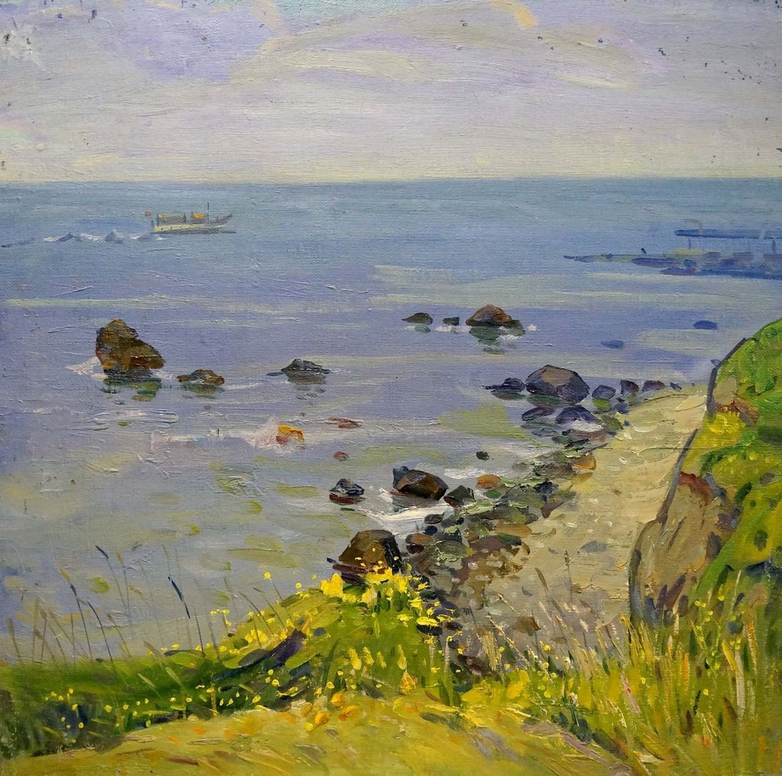 Oil painting By the sea Tyukha Ivan Andreevich: No. Verns 899 *** ABOUT THIS PAINTING *** * TITLE: "By the sea" * ARTISTS: Tyukha Ivan Andreevich * SIZE: 70x70 cm/'27.55x27.55 inches' * MEDIUM: oil, canvas * HAND PAINTED: Original painting from our
