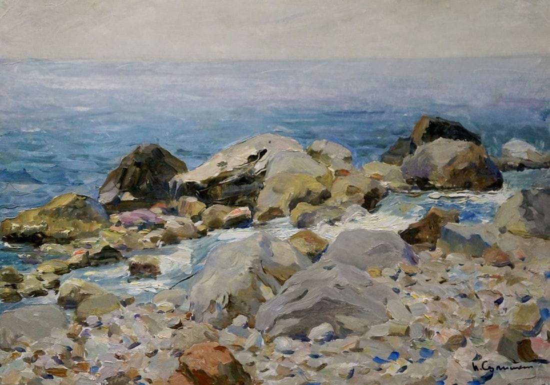 Oil painting Seascape Sulimenko Petr Stepanovich: No. Verns 1038 *** ABOUT THIS PAINTING *** * TITLE: "Seascape" * ARTISTS: Sulimenko Petr Stepanovich * SIZE: 35x50 cm/'13.77x19.68 inches' * MEDIUM: oil, cardboard * HAND PAINTED: Original painting fr
