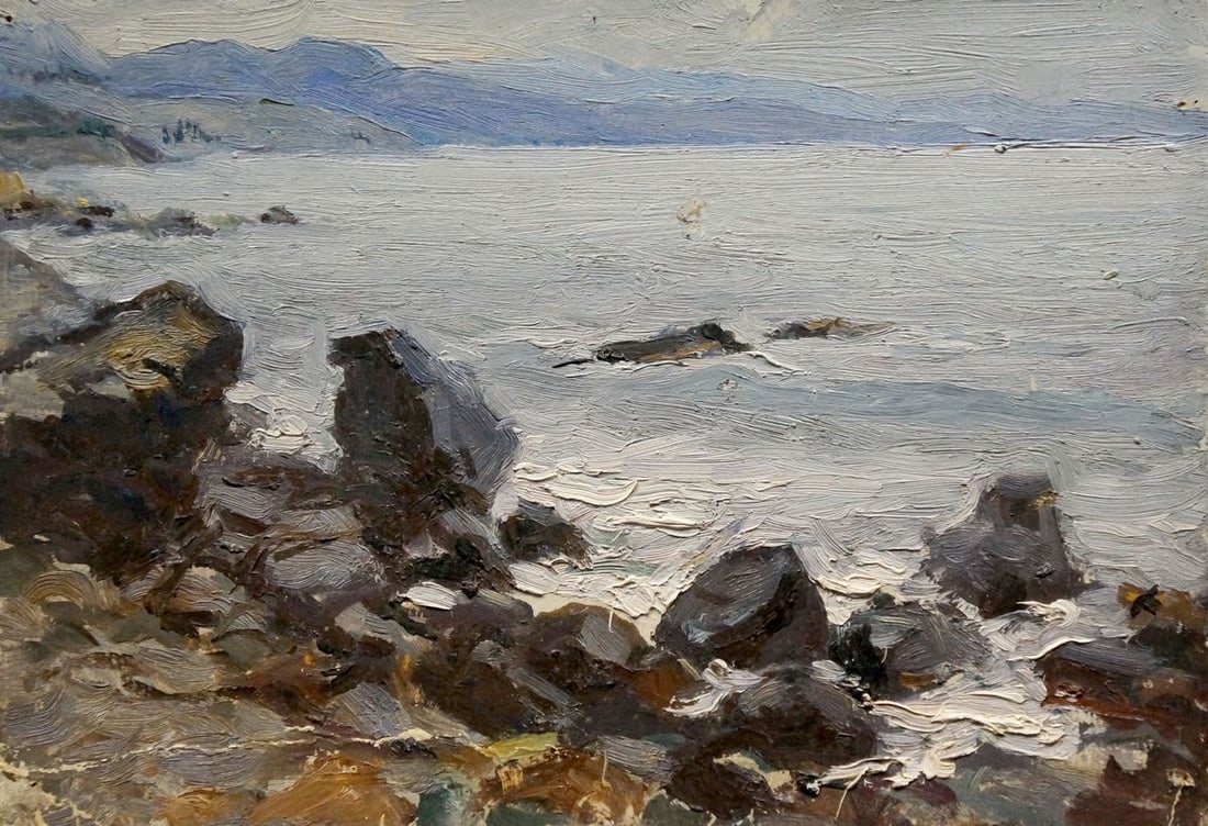 Oil painting Seascape Panteleev Ivan Andreevich: No. Verns 1063 *** ABOUT THIS PAINTING *** * TITLE: "Seascape" * ARTISTS: Panteleev Ivan Andreevich * SIZE: 18x25 cm/'7.08x9.84 inches' * MEDIUM: oil, cardboard * HAND PAINTED: Original painting from 