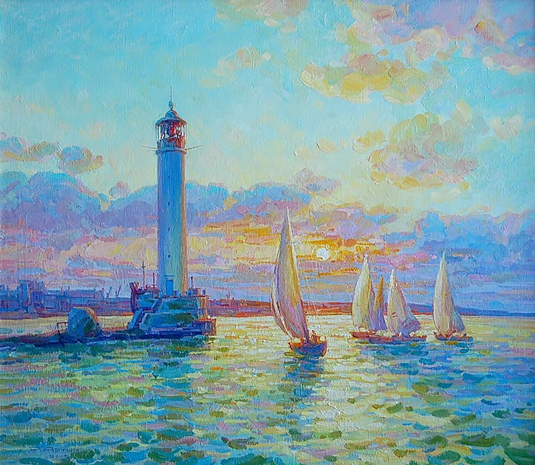 Oil painting Odessa. Vorontsovsky lighthouse Kotmin Dmitry: No. Kotmin 19*** ABOUT THIS PAINTING **** TITLE: "Odessa. Vorontsovsky lighthouse"* ARTISTS: Kotmin Dmitry* SIZE: 80x90 cm/'31.49x35.43 inches' * MEDIUM: oil, canvas* HAND PAINTED: Original painting f