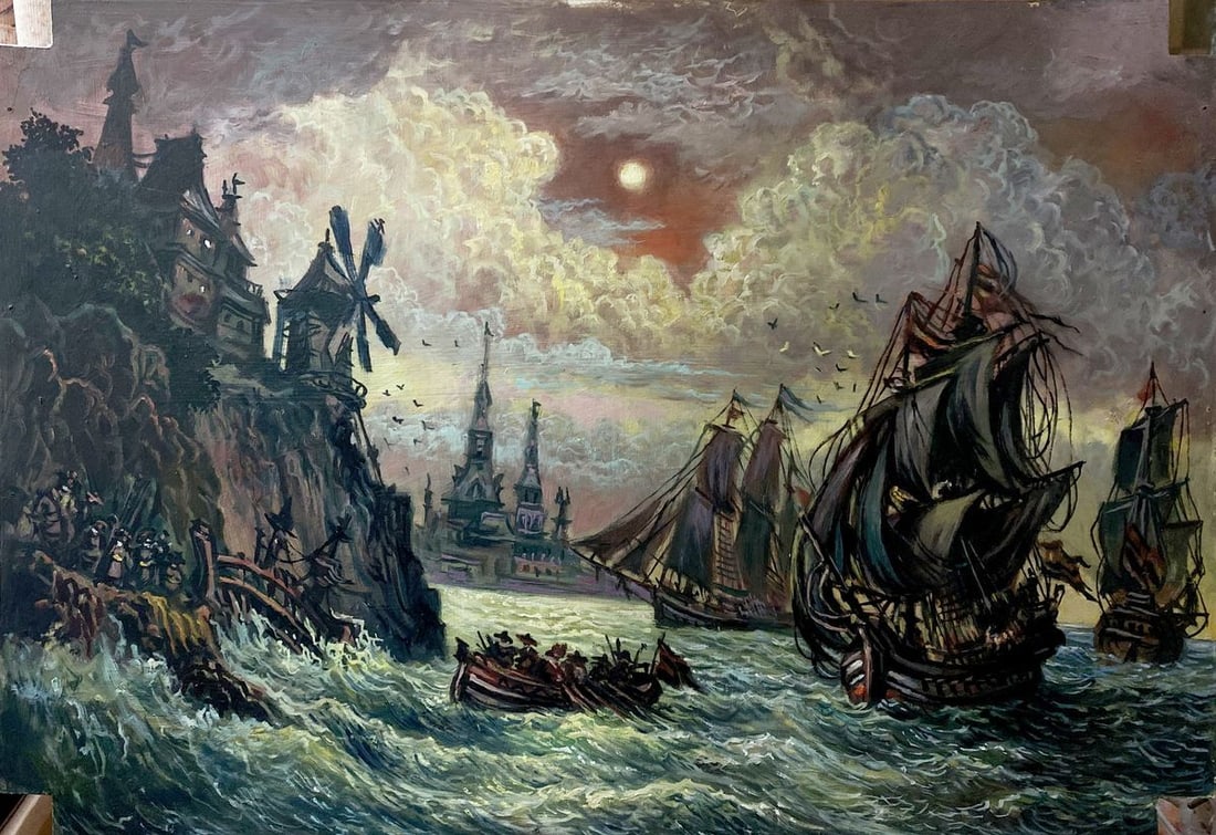Oil painting Before the storm Alexander Arkadievich Litvinov: No. 102AAA *** ABOUT THIS PAINTING *** * TITLE: "Before the storm" * ARTISTS: Alexander Arkadievich Litvinov * SIZE: 58x38 cm/'22.83x14.96 inches' * MEDIUM: oil, cardboard * HAND PAINTED: Original