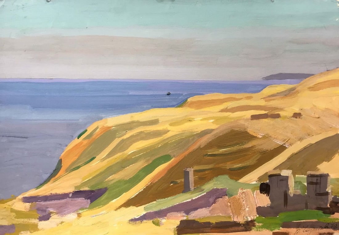 Gouache painting In the mountains Chernikov Vladimir Mikhailovich: No. 941 *** ABOUT THIS PAINTING *** * TITLE: "In the mountains" * ARTISTS: Chernikov Vladimir Mikhailovich * SIZE: 37x52 cm/'14.56x20.47 inches' * MEDIUM: gouache, paper * HAND PAINTED: Original