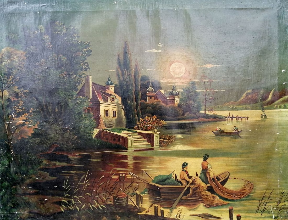 Oil painting Italian landscape Unknown artist: No. 1142 *** ABOUT THIS PAINTING *** * TITLE: "Italian landscape" * ARTISTS: Unknown artist * SIZE: 60x76 cm/'23.62x29.92 inches' * MEDIUM: oil, canvas * HAND PAINTED: Original painting from our colle