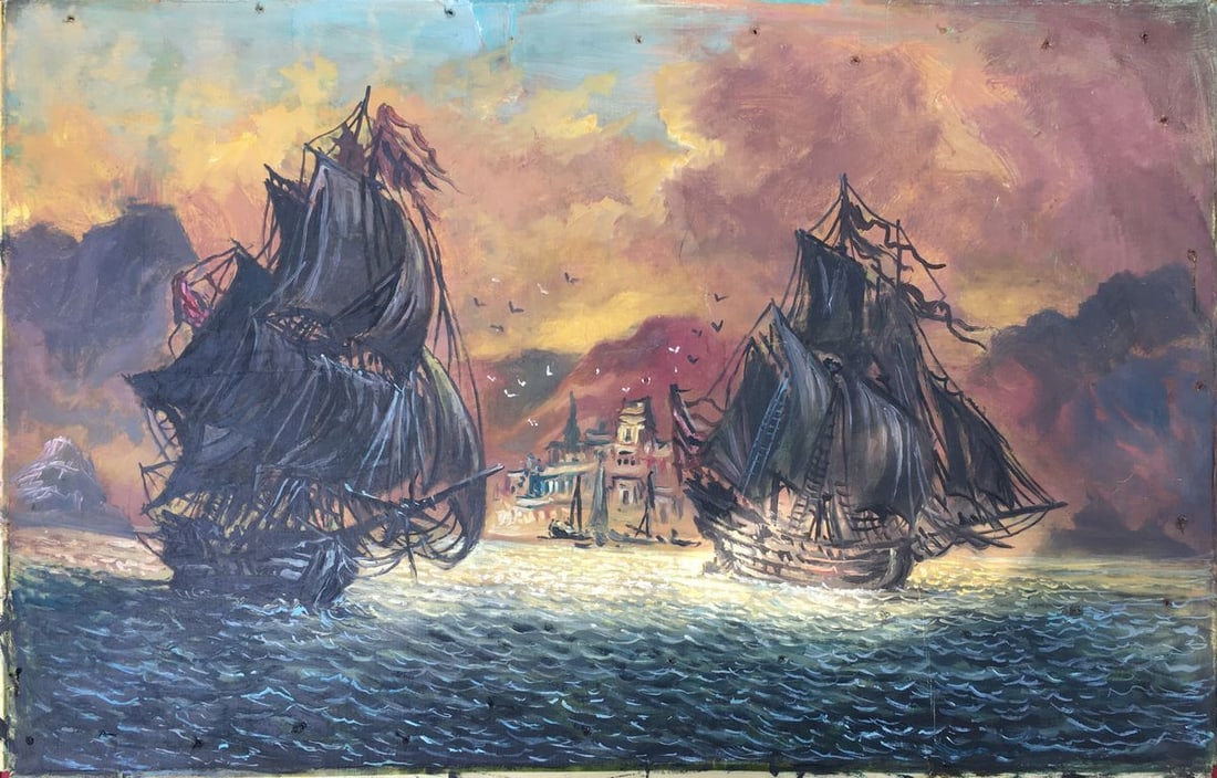 Oil painting Evening in the harbor Alexander Arkadievich Litvinov (1 of 5)