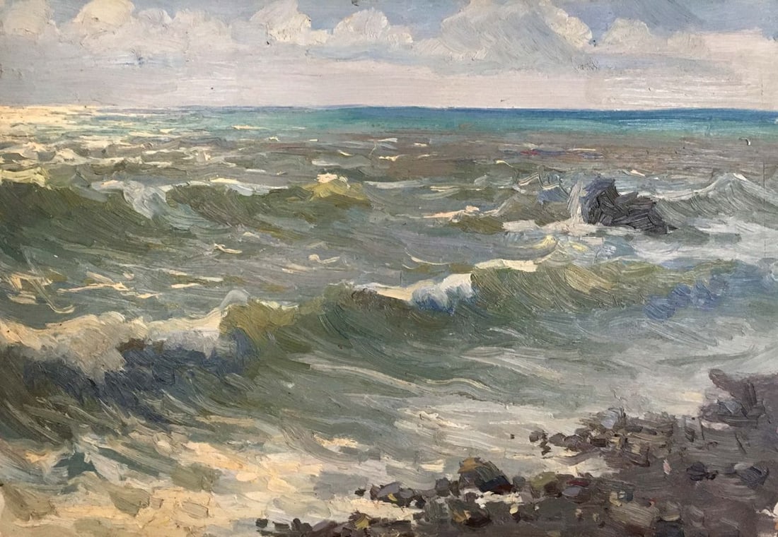 Oil painting Seascape Kolosov Valentin Osipovich: No. Verns 41 *** ABOUT THIS PAINTING *** * TITLE: "Seascape" * ARTISTS: Kolosov Valentin Osipovich * SIZE: 33x48 cm/'12.99x18.89 inches' * MEDIUM: oil, cardboard * HAND PAINTED: Original painting from