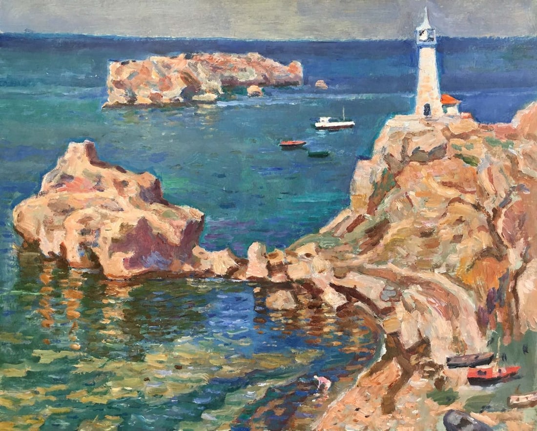 Oil painting Landscape with a lighthouse Konovalov V. Y.: No. Verns 47 *** ABOUT THIS PAINTING *** * TITLE: "Landscape with a lighthouse" * ARTISTS: Konovalov V. Y. * SIZE: 40x50 cm/'15.74x19.68 inches' * MEDIUM: oil, cardboard * HAND PAINTED: Original paint