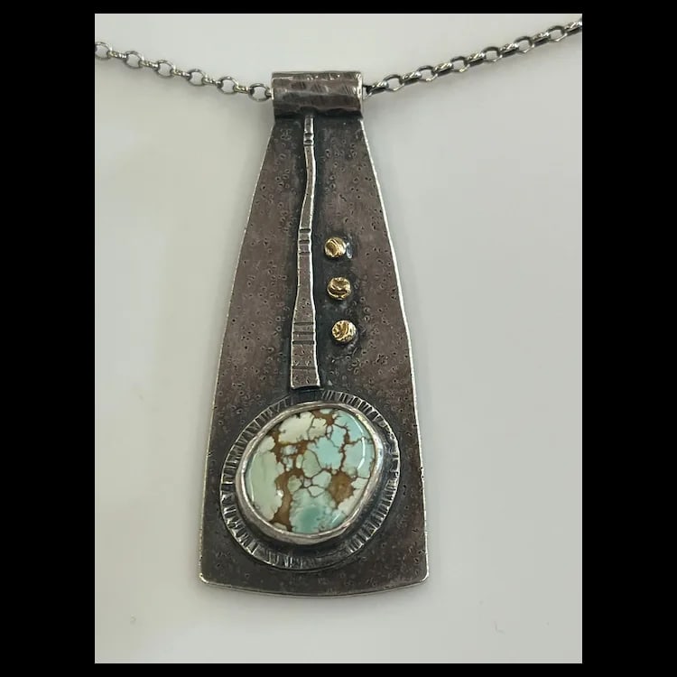 Estate Artisan Handmade Sterling Silver Multi Media Pendant/ NecklaceSterling SilverWeighs 13.6 - 4