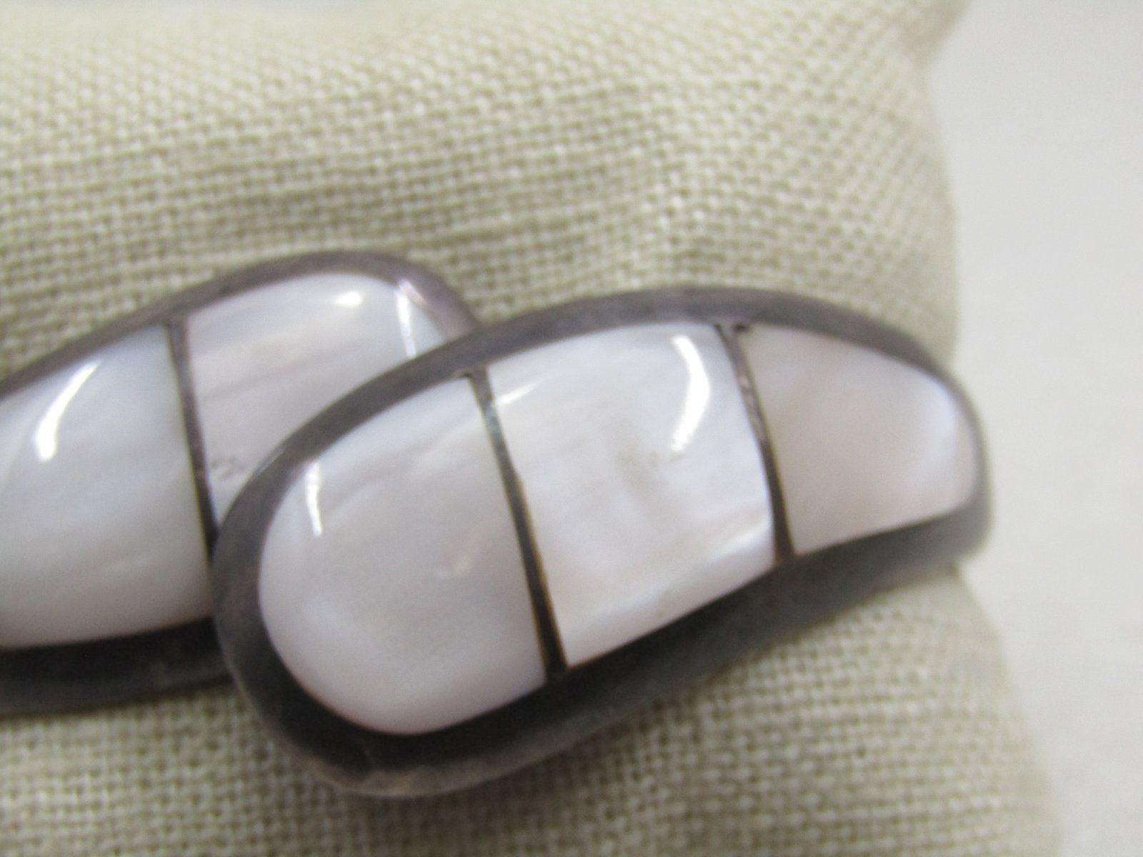 Vintage Sterling MOP Clamper Bracelet, 6.75" Mexico, Signed TL, Inlaid, Needs Stone - 2