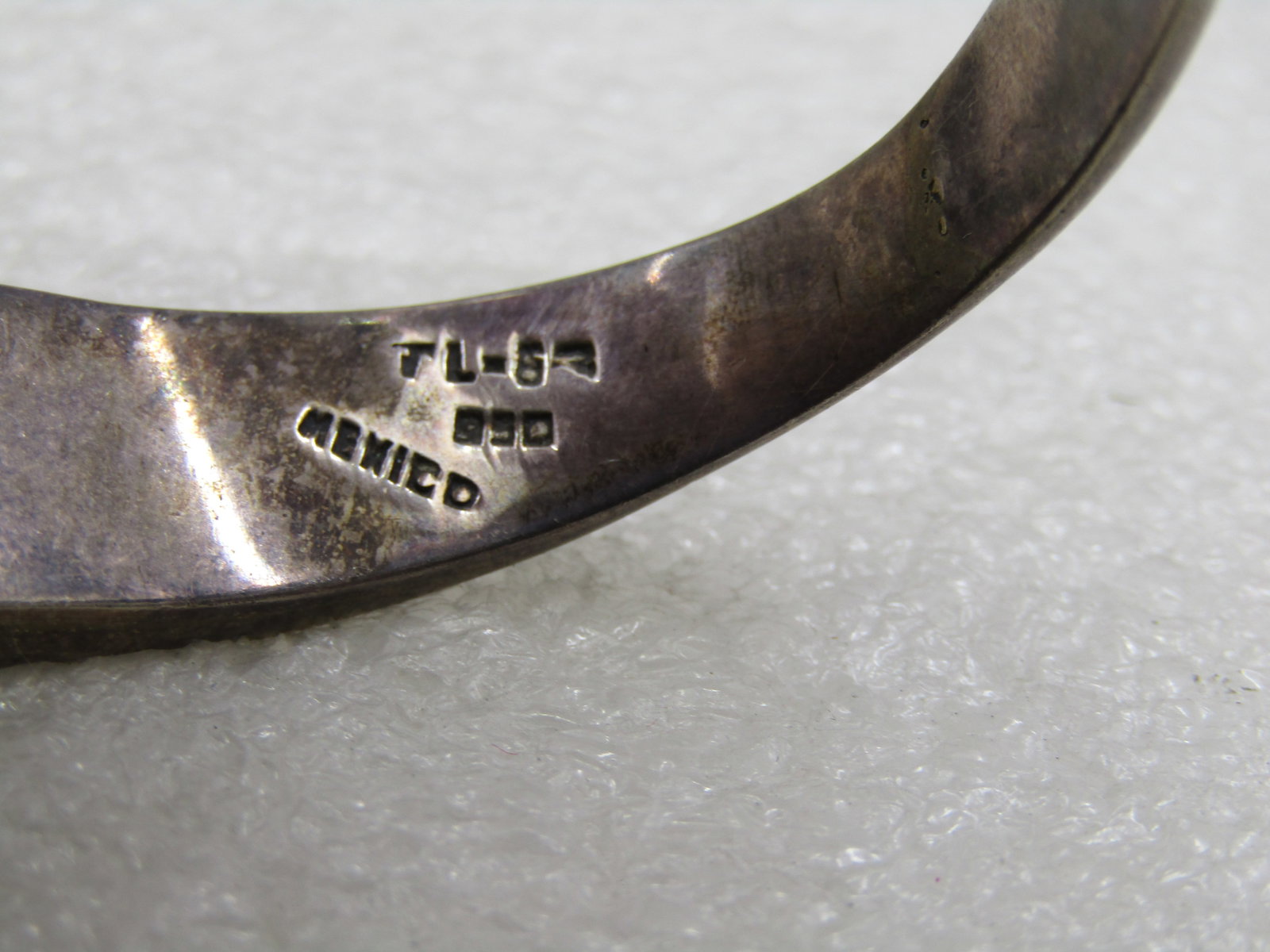 Vintage Sterling MOP Clamper Bracelet, 6.75" Mexico, Signed TL, Inlaid, Needs Stone - 6