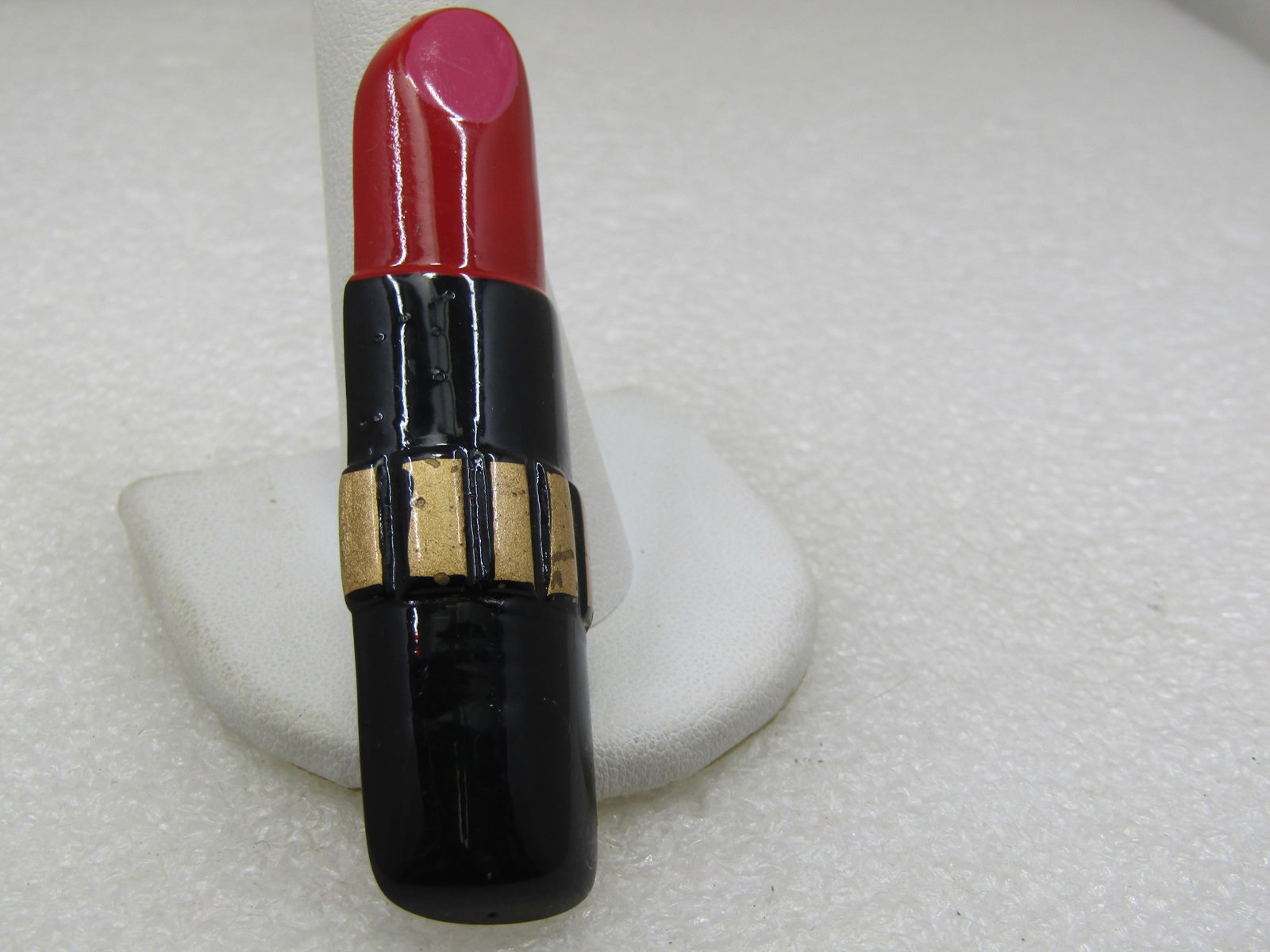 Vintage Lipstick Brooch, Red, Black, Gold, 2-7/8", Signed - 2
