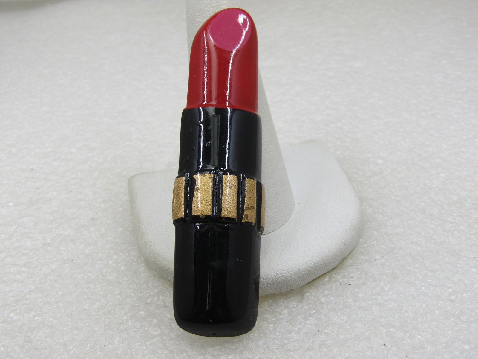 Vintage Lipstick Brooch, Red, Black, Gold, 2-7/8", Signed - 3