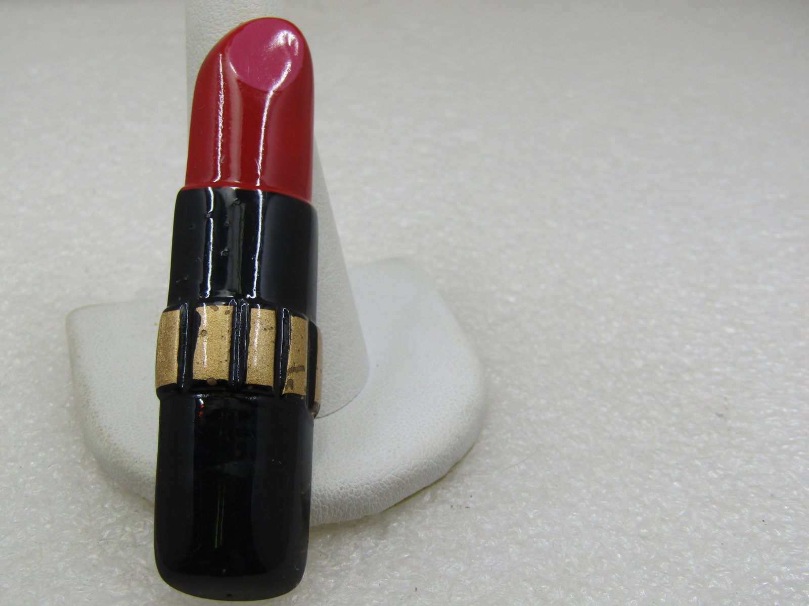Vintage Lipstick Brooch, Red, Black, Gold, 2-7/8", Signed - 4