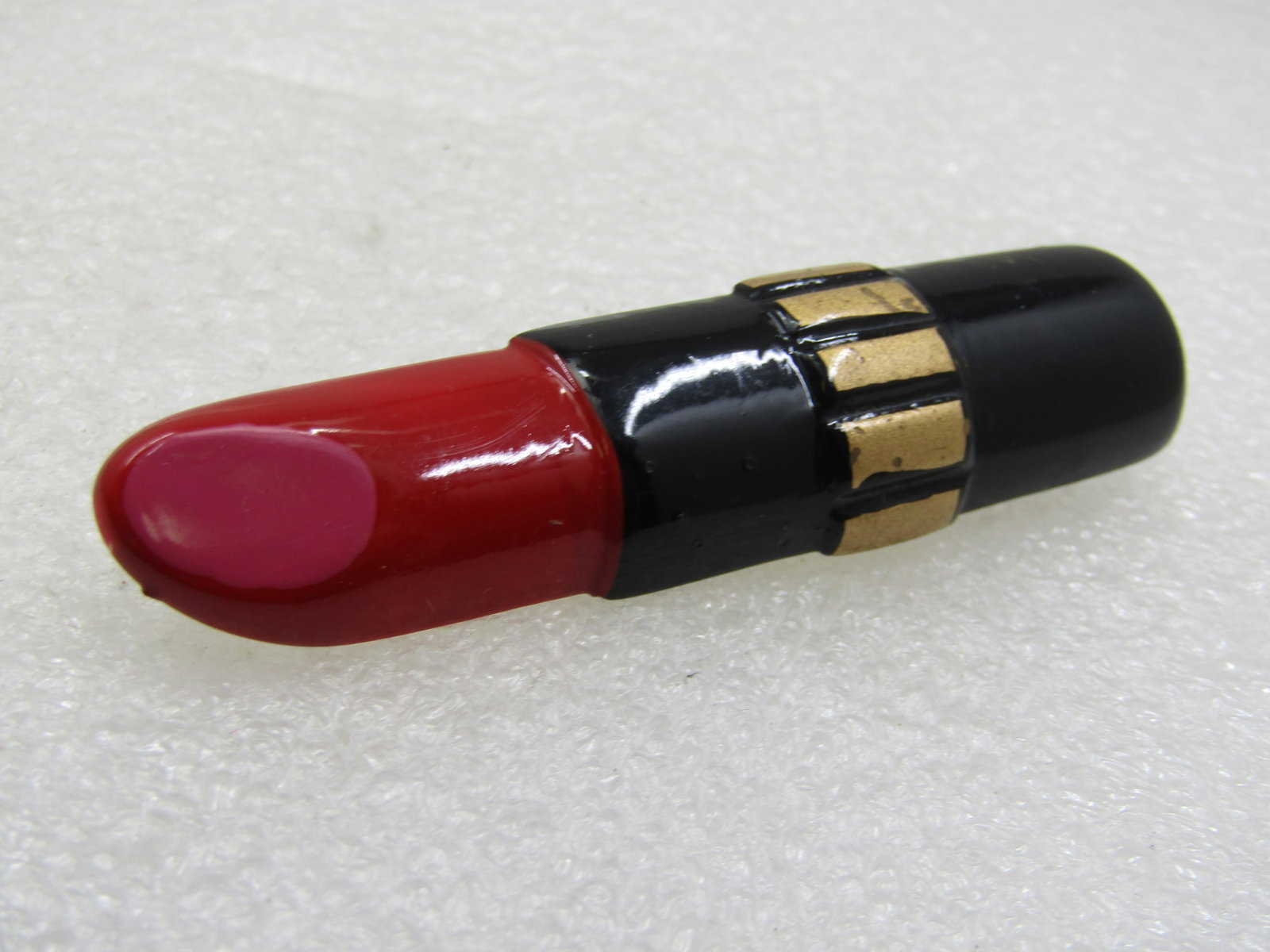 Vintage Lipstick Brooch, Red, Black, Gold, 2-7/8", Signed - 6