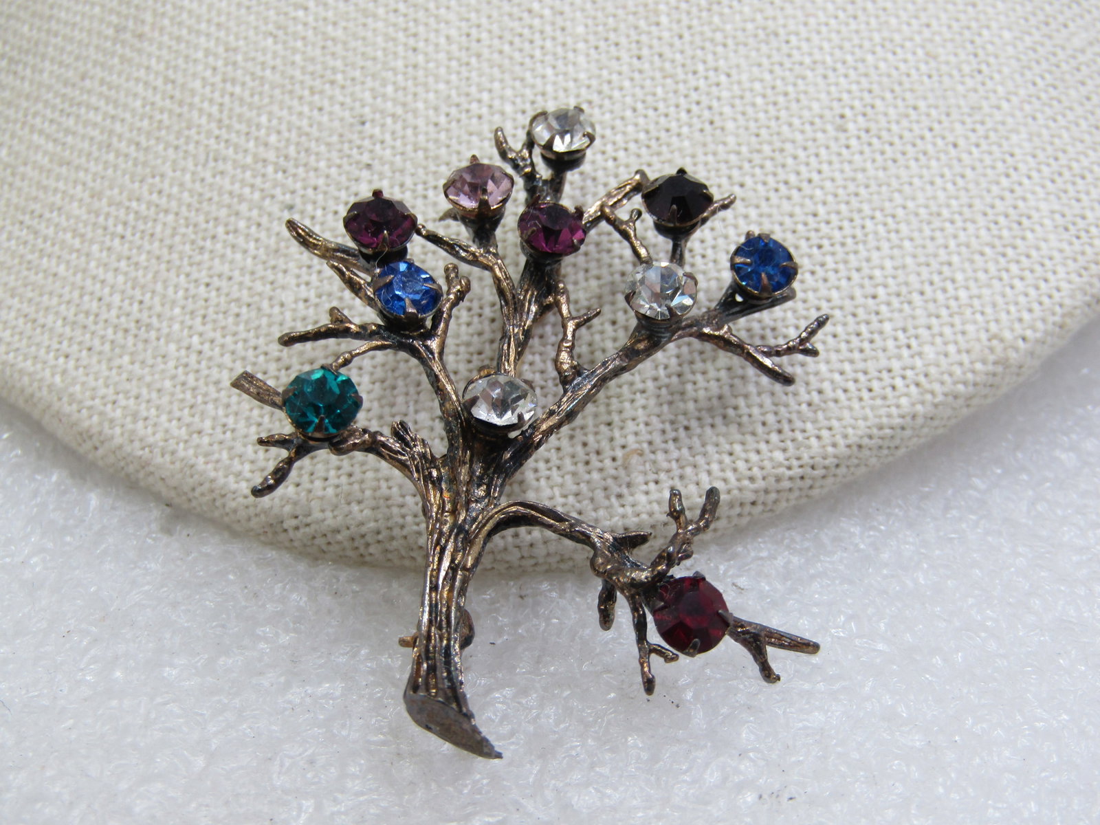 Vintage Sterling Tree/Branch Brooch with Rhinestones, Signed H - 3