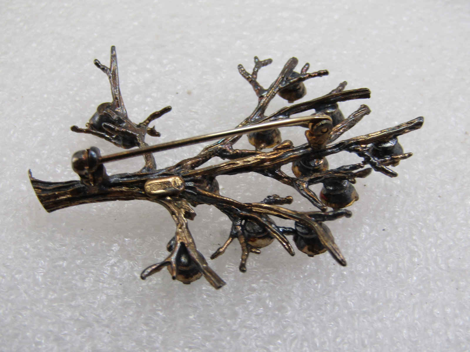 Vintage Sterling Tree/Branch Brooch with Rhinestones, Signed H - 5