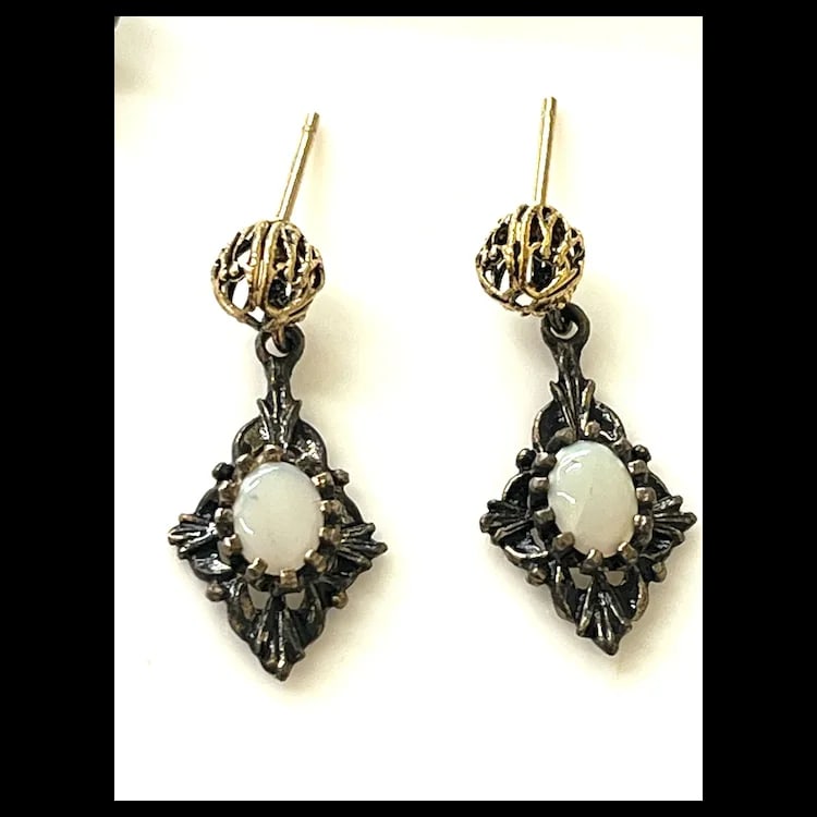 Vintage Filigree Opal Earrings and Stick Pin Set - 3