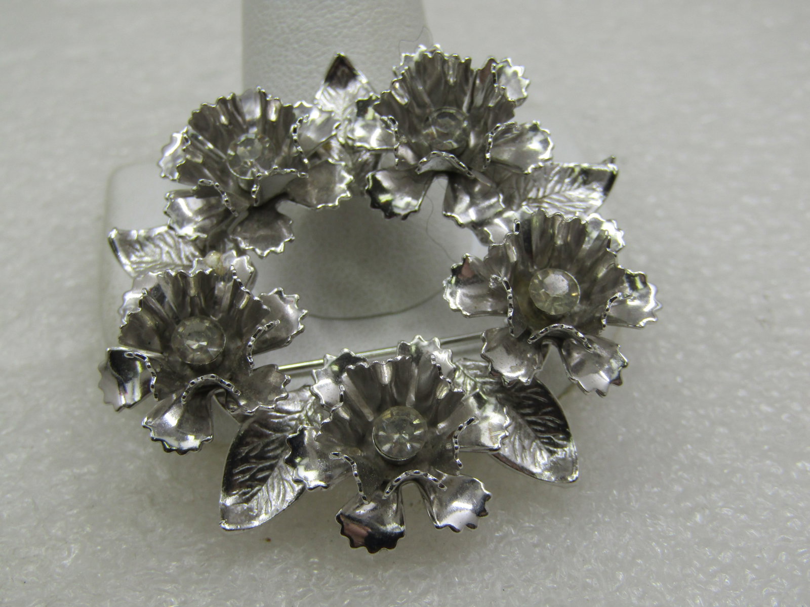 Vintage Floral & Rhinestone Circle Brooch, 1.75", 1960's - 2