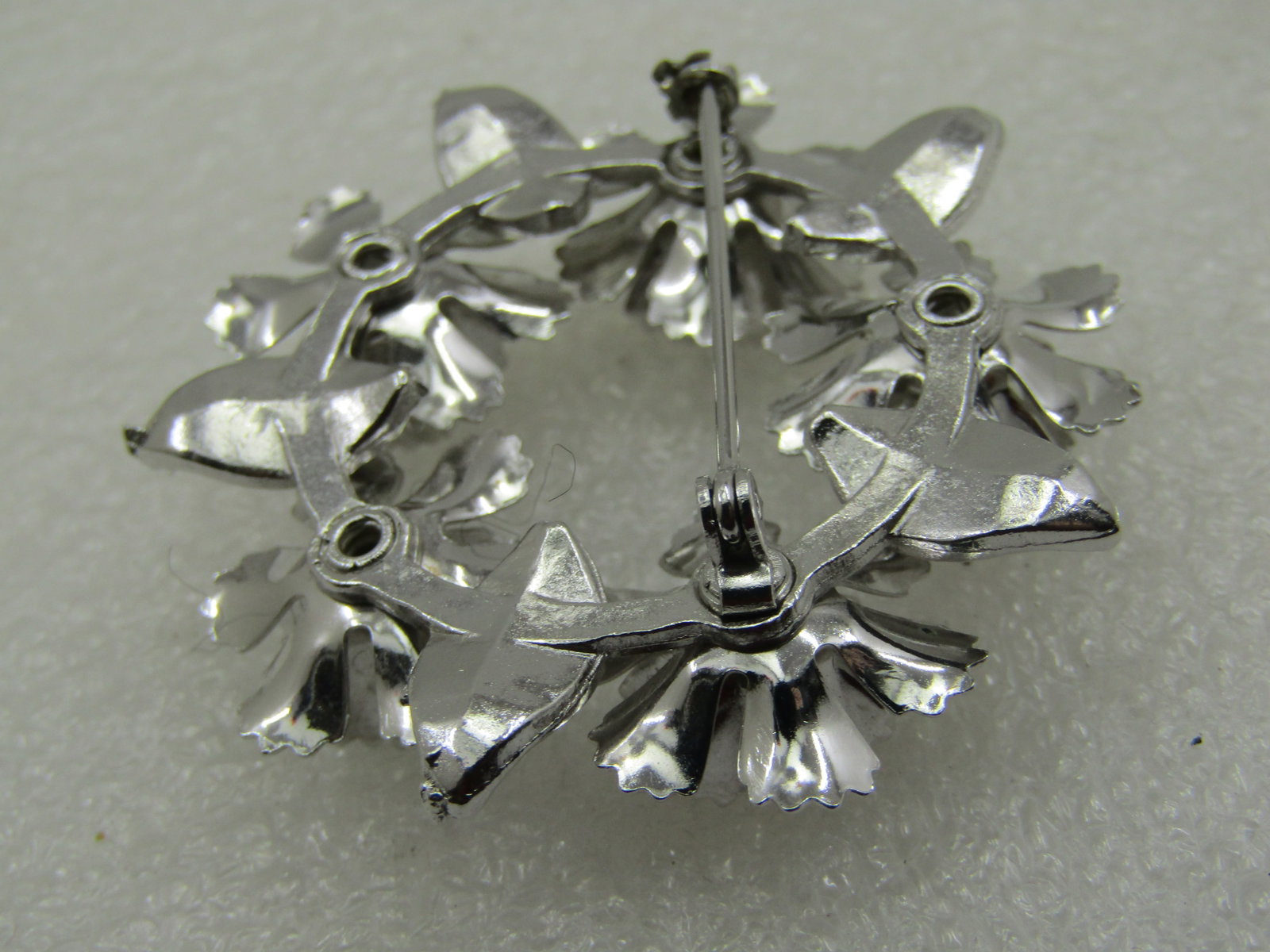 Vintage Floral & Rhinestone Circle Brooch, 1.75", 1960's - 5