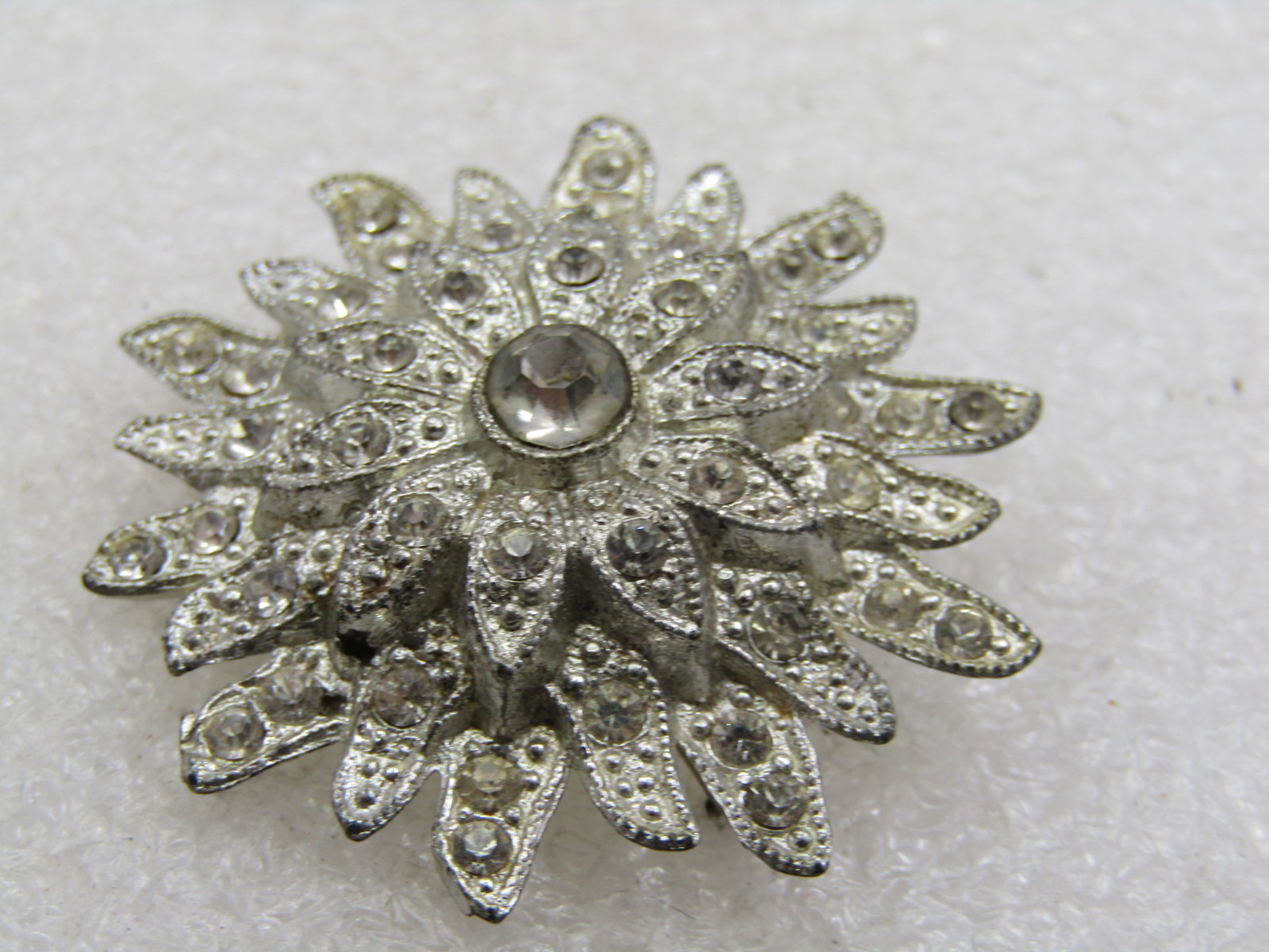 Vintage Rhinestone Floral Blossom Brooch, 1920's, C-Clasp. 1.5" - 4