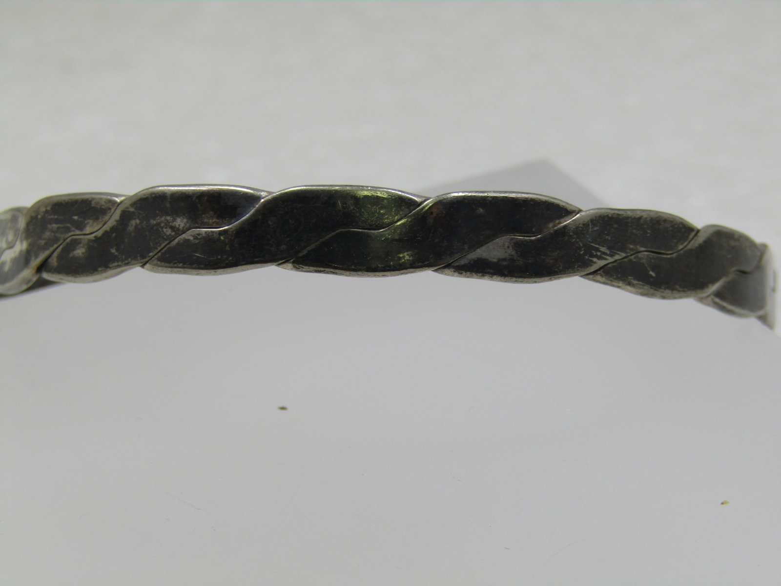 Vintage Silver Bangle Bracelet, Crisscross, Mexico, 8", Unisex - 2