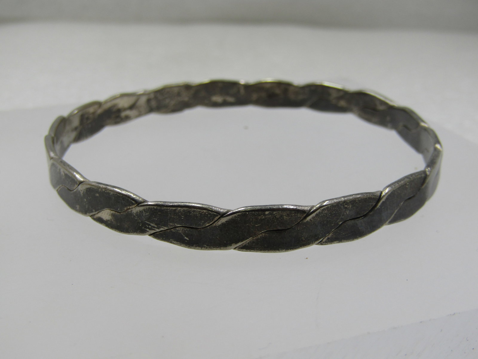 Vintage Silver Bangle Bracelet, Crisscross, Mexico, 8", Unisex - 3