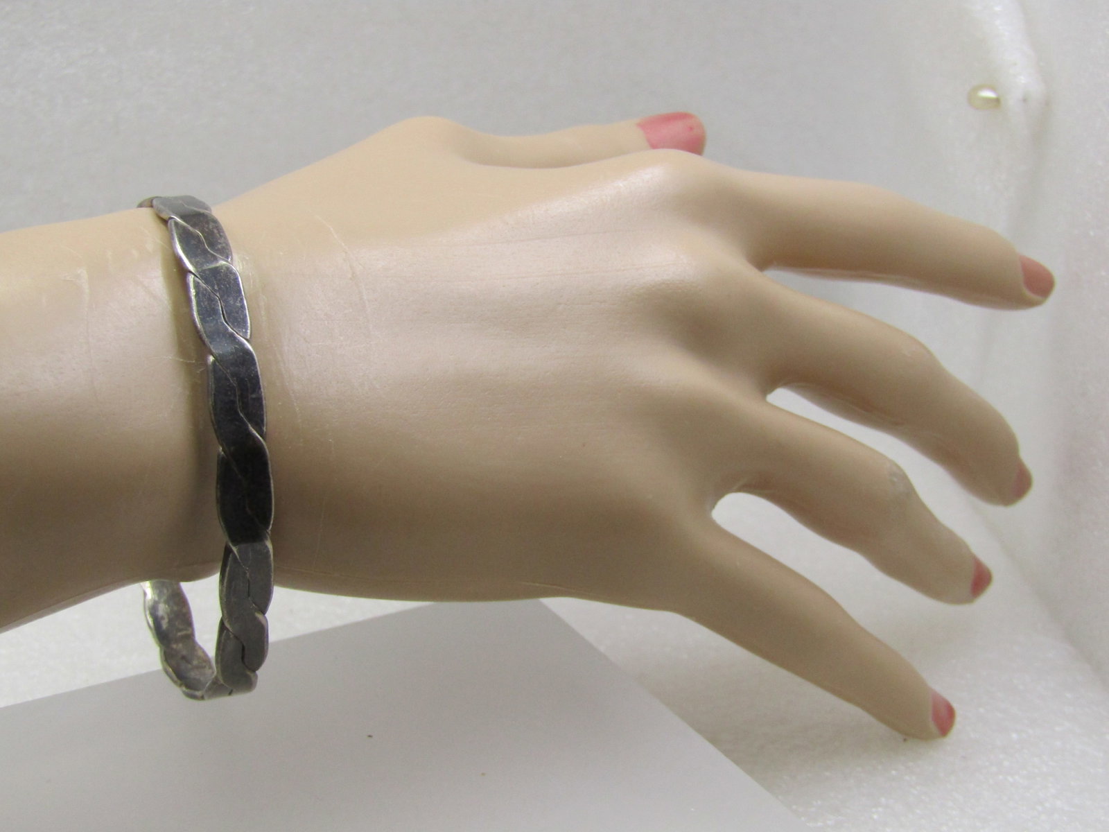 Vintage Silver Bangle Bracelet, Crisscross, Mexico, 8", Unisex - 6