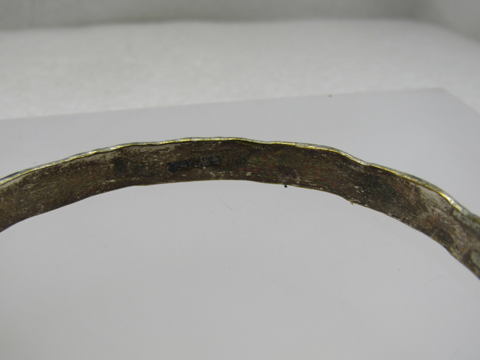 Vintage Mexico Bangle Bracelet, Brick Design, 8", Signed - 4