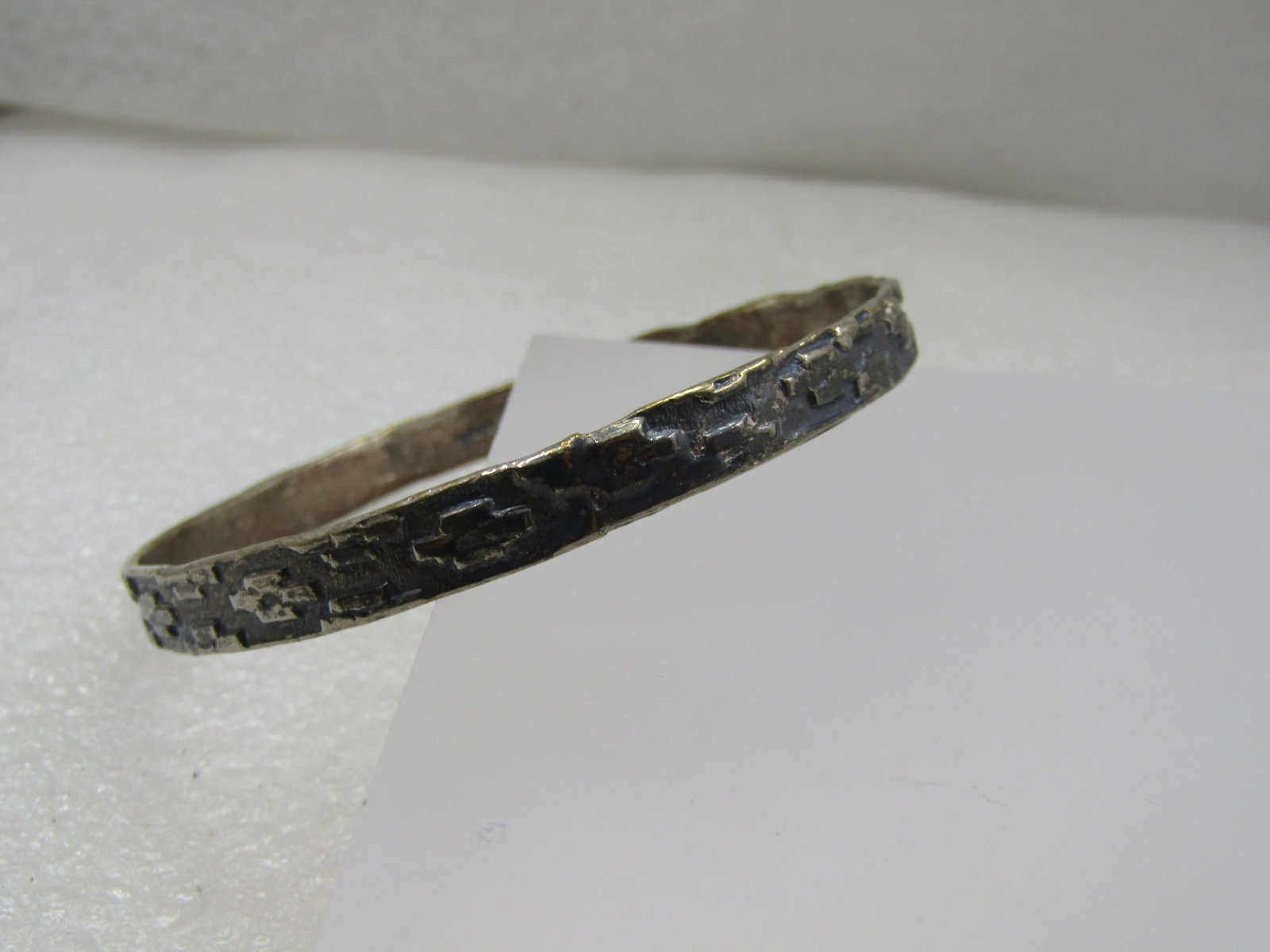 Vintage Mexico Bangle Bracelet, Brick Design, 8", Signed - 5