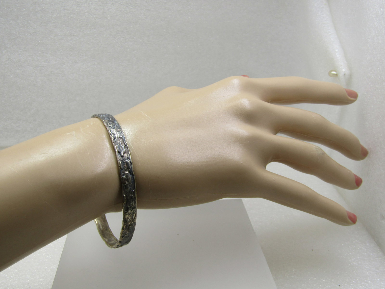 Vintage Mexico Bangle Bracelet, Brick Design, 8", Signed - 6