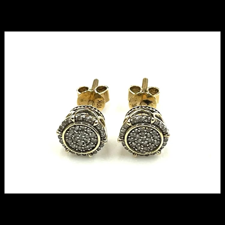 Estate 10k Gold Diamond Screw Back Pieced Earrings - 2