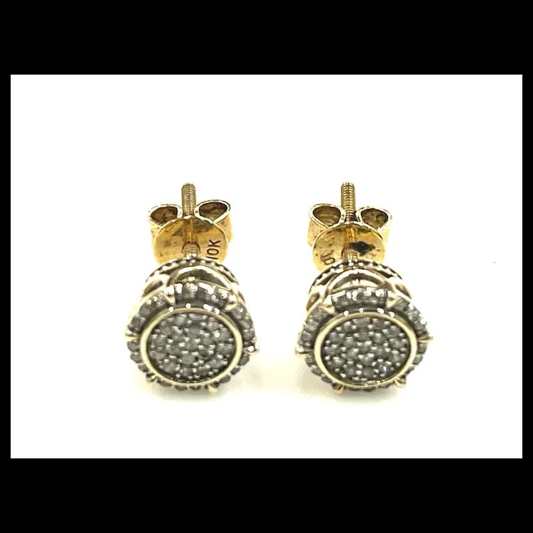Estate 10k Gold Diamond Screw Back Pieced Earrings - 3