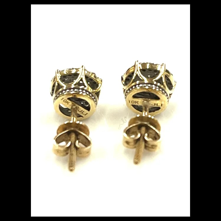 Estate 10k Gold Diamond Screw Back Pieced Earrings - 4