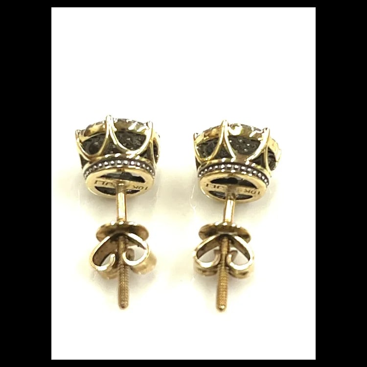 Estate 10k Gold Diamond Screw Back Pieced Earrings - 5