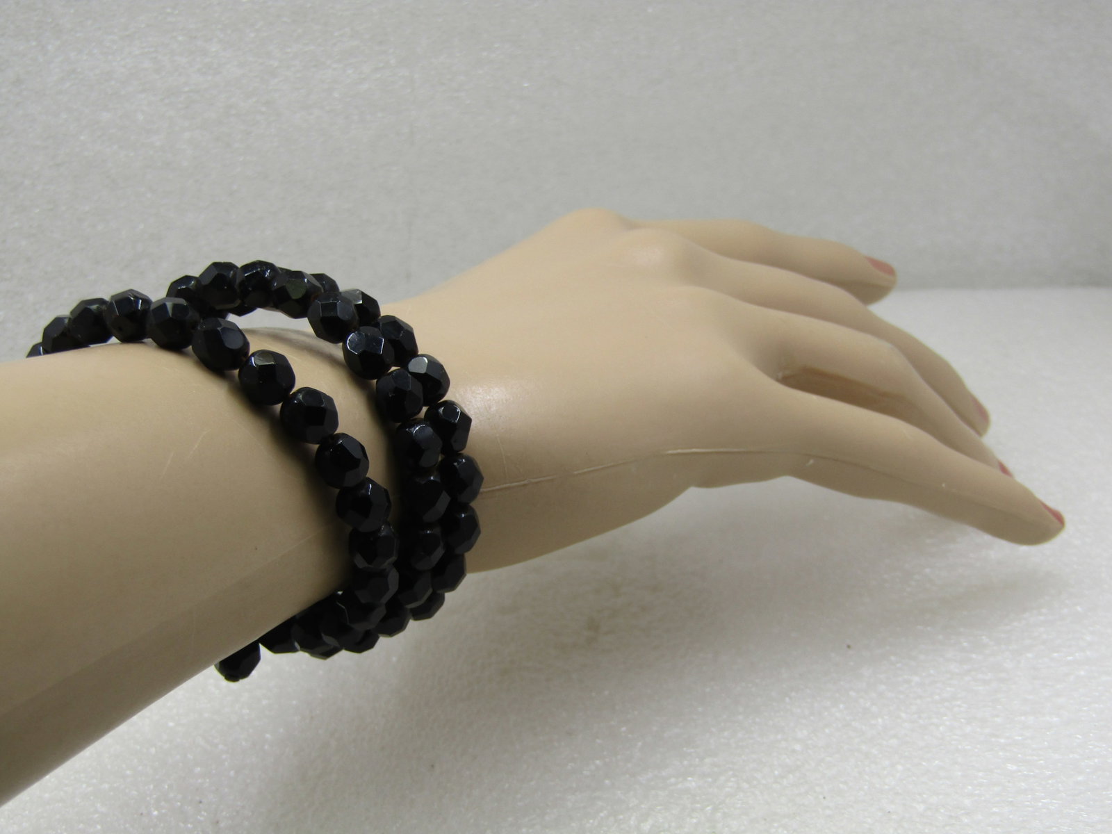 Vintage Black Faceted Glass Coiled Bracelet, Up to 7.5" - 2