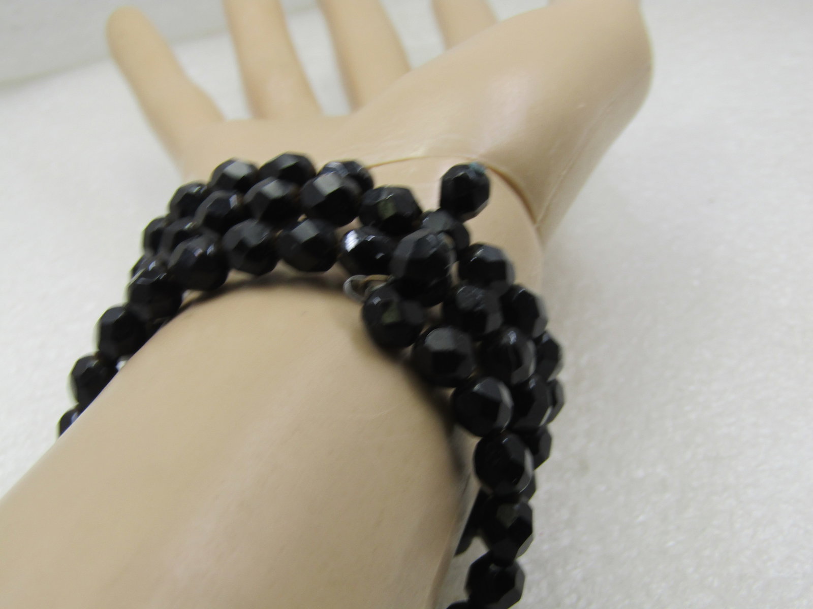 Vintage Black Faceted Glass Coiled Bracelet, Up to 7.5" - 4