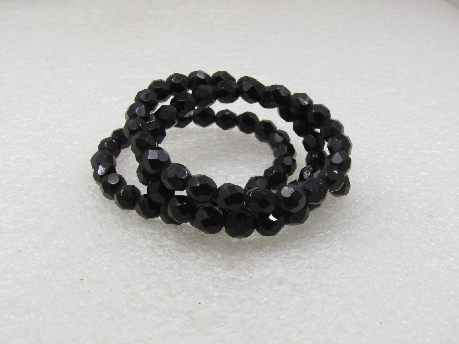 Vintage Black Faceted Glass Coiled Bracelet, Up to 7.5" - 5