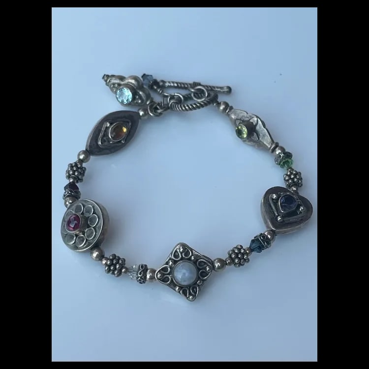 Estate Sterling Silver Double Sided Cabachon BraceletSterling Silver, Cabachon Tested Sterling - 2
