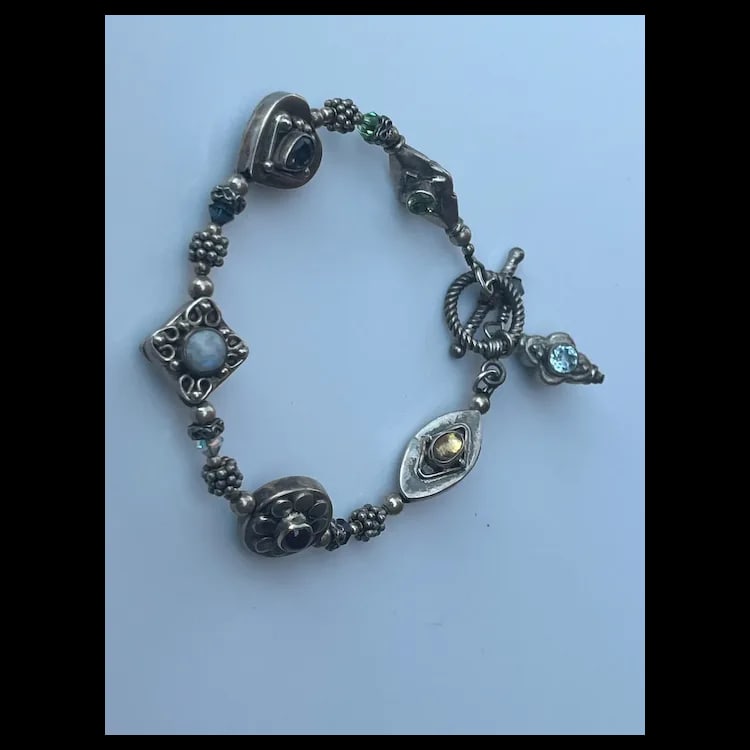 Estate Sterling Silver Double Sided Cabachon BraceletSterling Silver, Cabachon Tested Sterling - 3