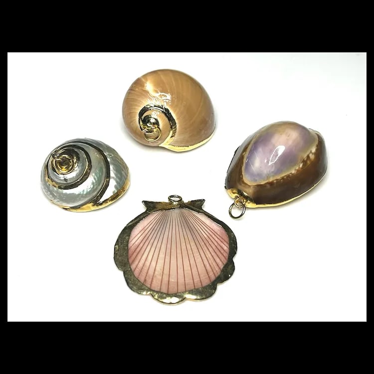 Vintage Lot of Seashell Pendants- Yellow Gold Plating - 2
